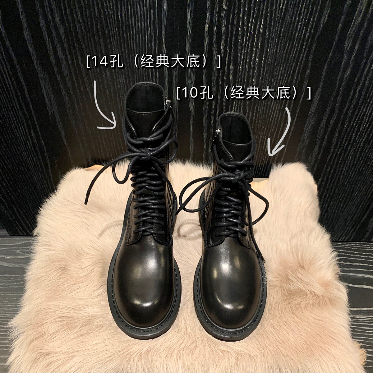 ann马丁靴女2024新款秋冬单靴真皮英伦风中筒系带黑色厚底短靴子