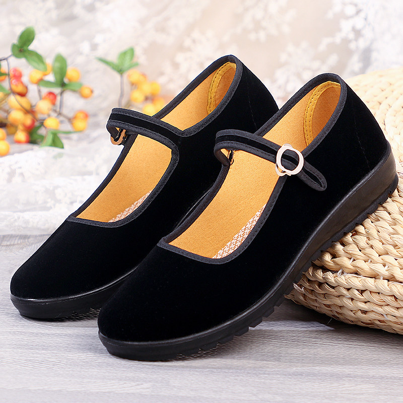 老北京布鞋女鞋平底酒店上班黑色工作鞋女软底防滑跳舞舒适妈妈鞋