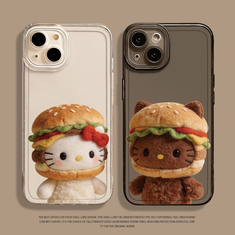 Hellokitty适用iphone17手机壳苹果16promax15凯蒂猫14plus透明13女12卡通11mini情侣xr汉堡air可爱x软xs黑皮