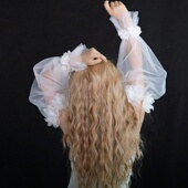 薄款 套新娘婚纱吊带礼服长手套遮手臂拍照写真 白色花朵微喇无指袖