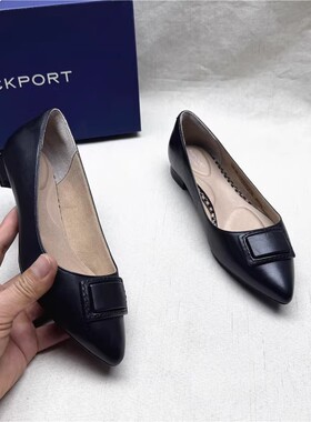 Rockport/乐步百搭舒适尖头方跟女鞋春秋新款牛皮方扣浅口单鞋M版