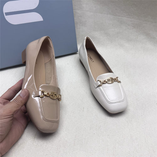 comely/康莉正品撤柜通勤方头软底乐福鞋女春新款羊皮一脚蹬单鞋