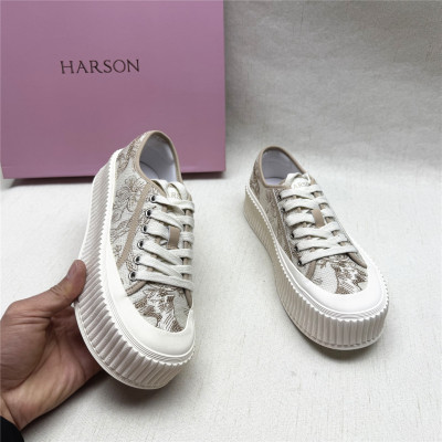 38码Harson/哈森正品撤柜时尚厚底休闲饼干鞋女春秋新款织物单鞋