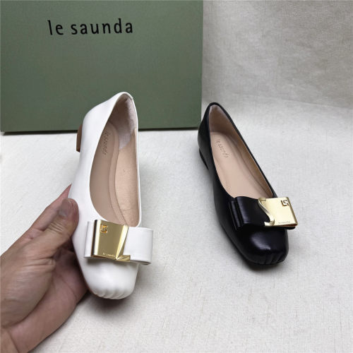 le saunda/莱尔斯丹正品撤柜蝴蝶结方头时装女鞋新款羊皮舒适单鞋