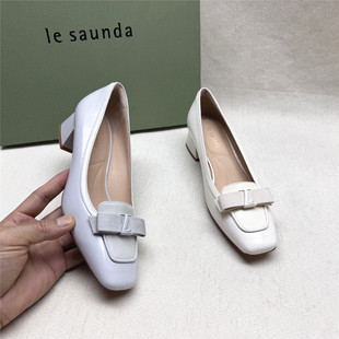 le saunda/莱尔斯丹5M撤柜蝴蝶结方头时装女鞋春新款牛皮单鞋