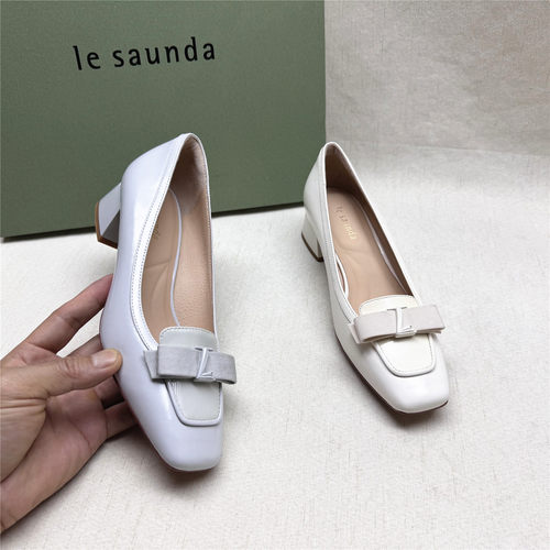le saunda/莱尔斯丹5M正品撤柜蝴蝶结方头时装女鞋春新款牛皮单鞋