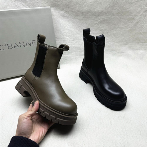 C.BANNER/千百度方跟绒切尔西靴