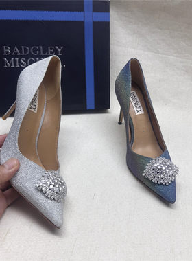 美国高奢品牌Badgley Mischka撤柜水钻尖头高跟婚宴鞋女新款单鞋