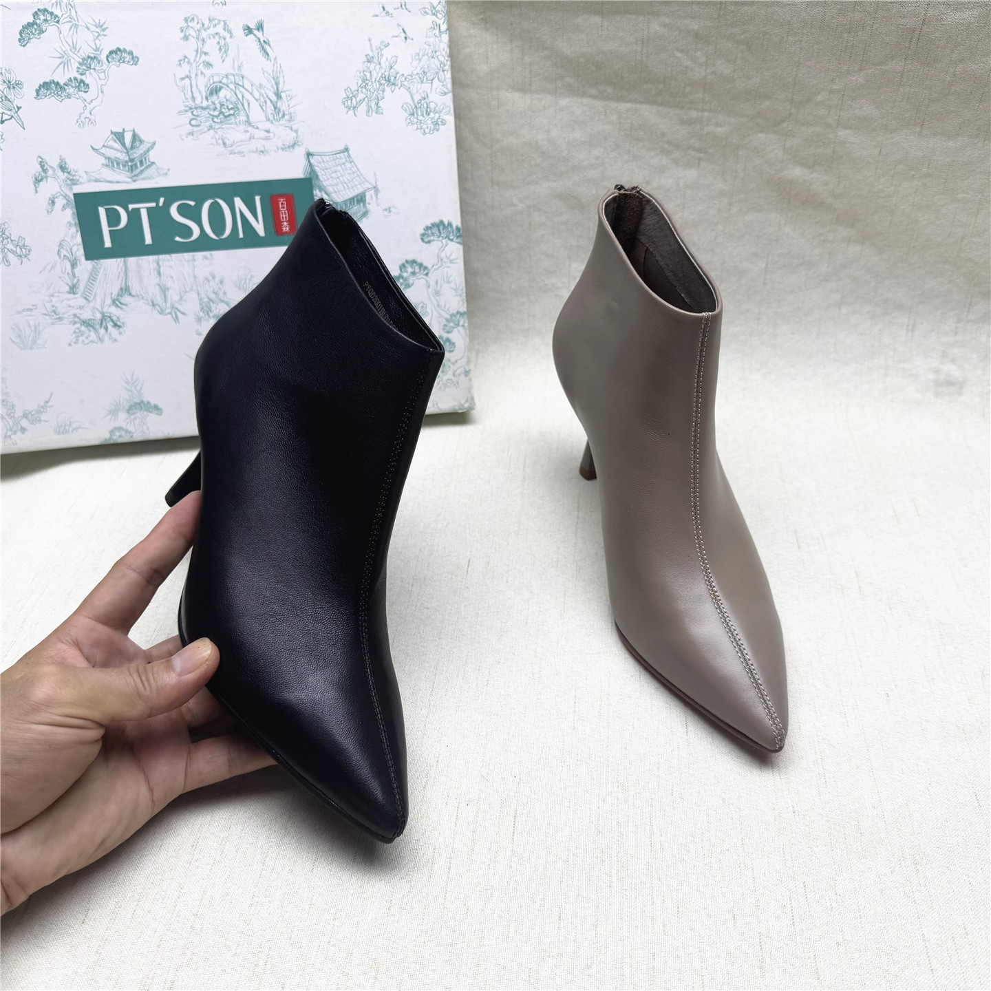 PT'SON/百田森真皮后拉链时装靴