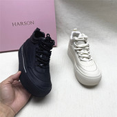 哈森正品 撤柜时尚 厚底休闲时装 Harson 靴女秋冬新款 织物加绒短靴