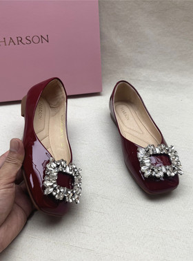 34码Harson/哈森撤柜正品法式水钻红色婚宴鞋女春秋新款真皮单鞋