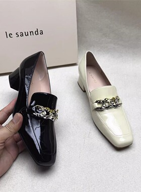 le saunda/莱尔斯丹撤柜正品粗跟方头时装鞋女浅口一脚蹬牛皮单鞋