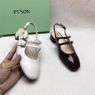 PT'SON/百田森正品撤柜水钻双排扣时装鞋女春夏新款羊皮包头凉鞋
