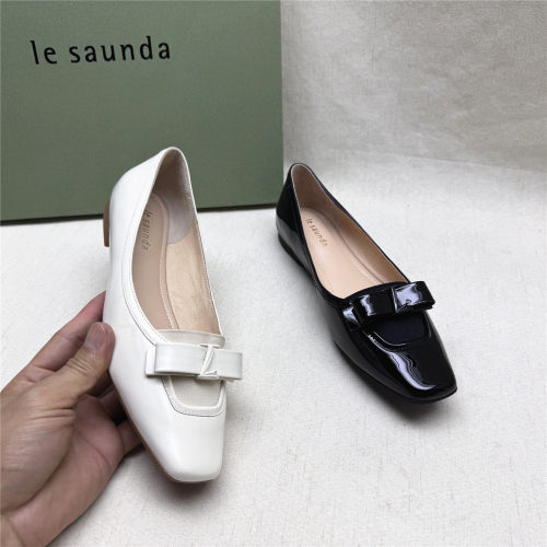 le saunda/莱尔斯丹正品撤柜方头蝴蝶结时装女鞋新款牛皮织物单鞋