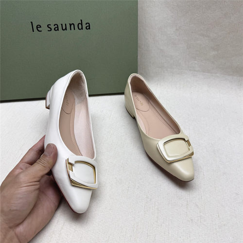 le saunda/莱尔斯丹正品撤柜优雅小方头饰扣时装女鞋新款羊皮单鞋