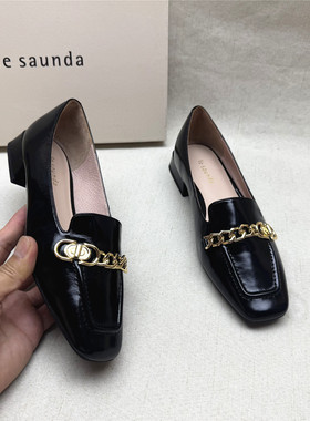 le saunda/莱尔斯丹撤柜正品链条饰方头低跟时装鞋女新款真皮单鞋