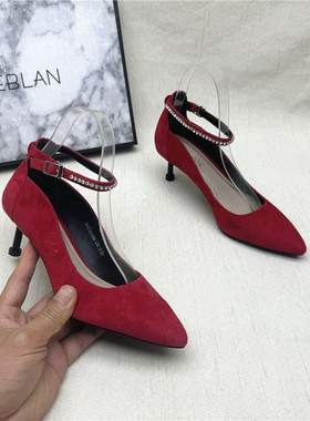 EBLAN/伊伴商场撤柜正品水钻尖头高跟红色婚宴鞋女春新款真皮单鞋
