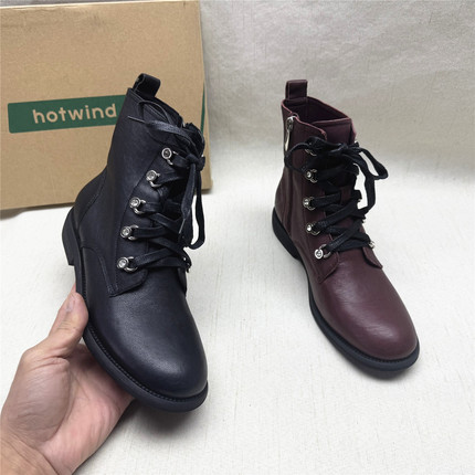 Authentic Mall Brand Clearance Versatile Square Heel Round Toe Martin Boots for Women, New Autumn and Winter Style, Cowhide Side Zipper Short Boots