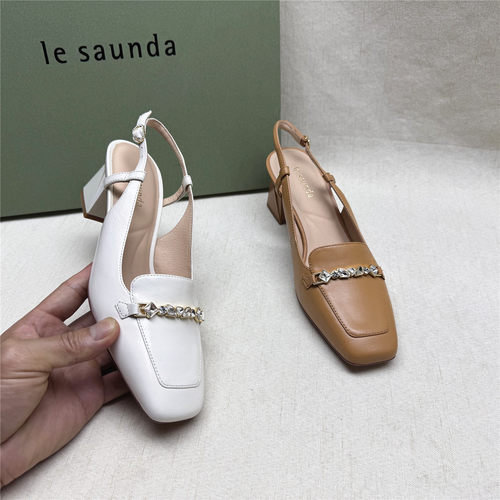 le saunda/莱尔斯丹正品优雅方头饰扣时装女鞋春新款羊皮包头凉鞋