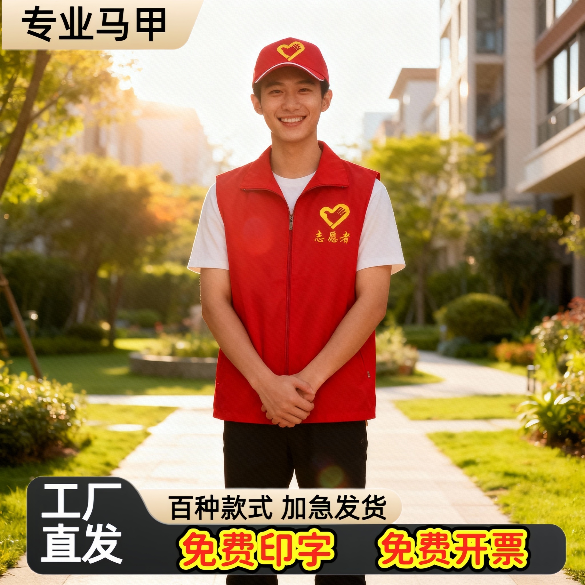 志愿者服务红马甲定制印字广告宣