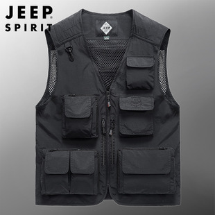 坎肩多口袋工装 JEEP SPIRIT春季 户外马甲钓鱼背心男士 外套HL3009