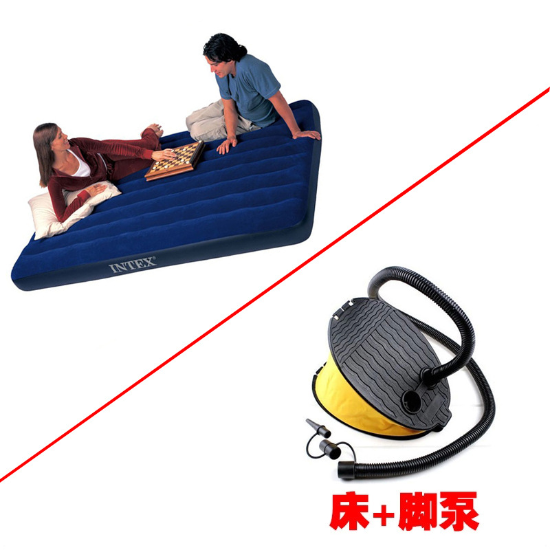 单人线拉空气床植绒充气床垫双人户外充气垫防潮垫气垫床INTEX