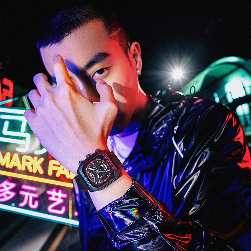 马克华菲Mark Fairwhale潮流品牌手表男士石英表多功能方形表爆款