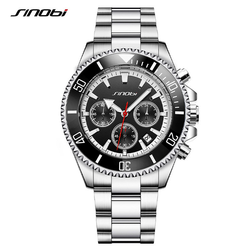 水鬼表多功能名表跨境9863防水士手表男商务sinobi夜光小三针