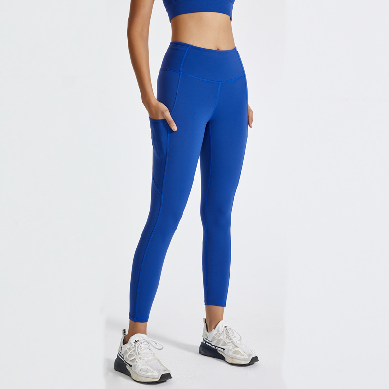 2022高腰口袋运动裤新款瑜伽运动女纯色健身长裤跑步紧身性感翘臀