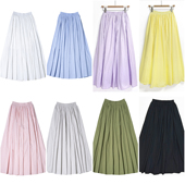 半身裙松紧腰A字中长伞裙 纯棉女装 百搭ins极简风时尚 纯色秋冬长款