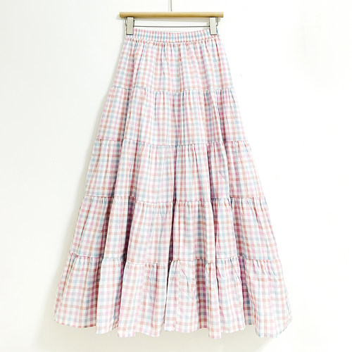 半裙格子拼接显瘦韩版格纹时尚百搭松紧腰A字5节蛋糕及地长半身裙