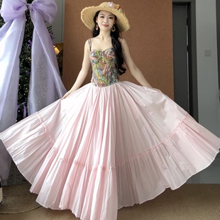 文艺女裙2026春纯棉新款 复古荷叶边收腰显瘦半身裙大摆裙长裙 法式