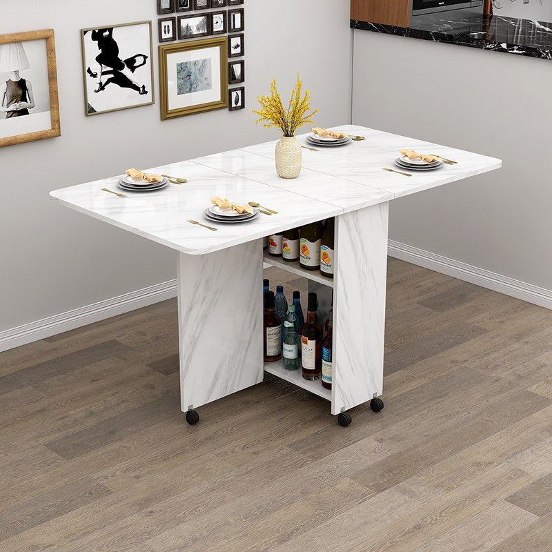 折叠长条餐桌小户型可移动收缩多功能大理石面客厅现代简约网红4
