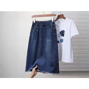 大码女装春季2026新款弹力显瘦A字半身裙胖mm高腰中长款牛仔中裙