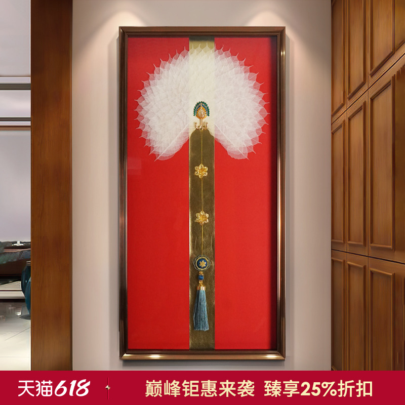 瑞杰 立体实物画《菩提树叶》新中式国潮风走廊过道装饰画 东方红图片