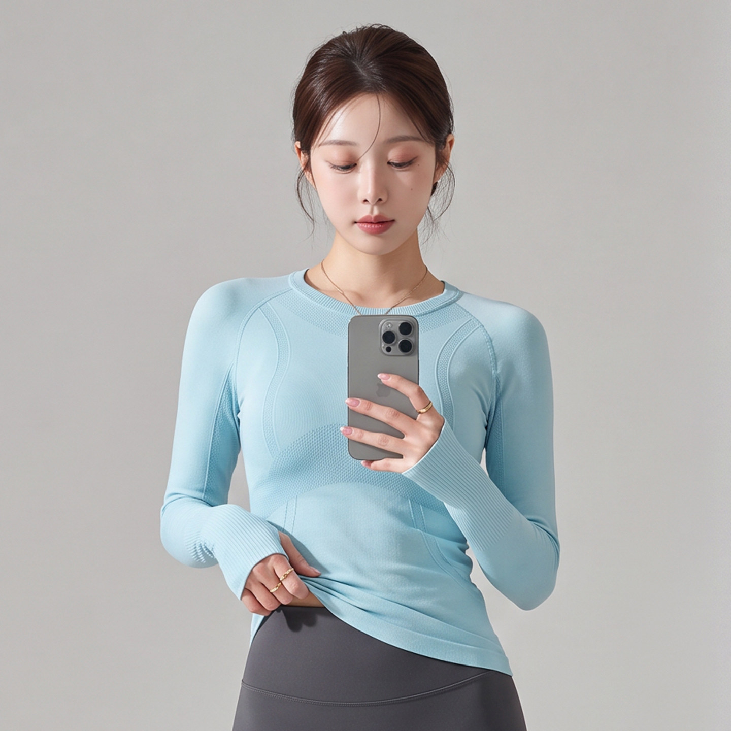 蓝小可瑜伽服长袖T恤普拉提女士瑜伽健身速干运动修身普拉提上衣