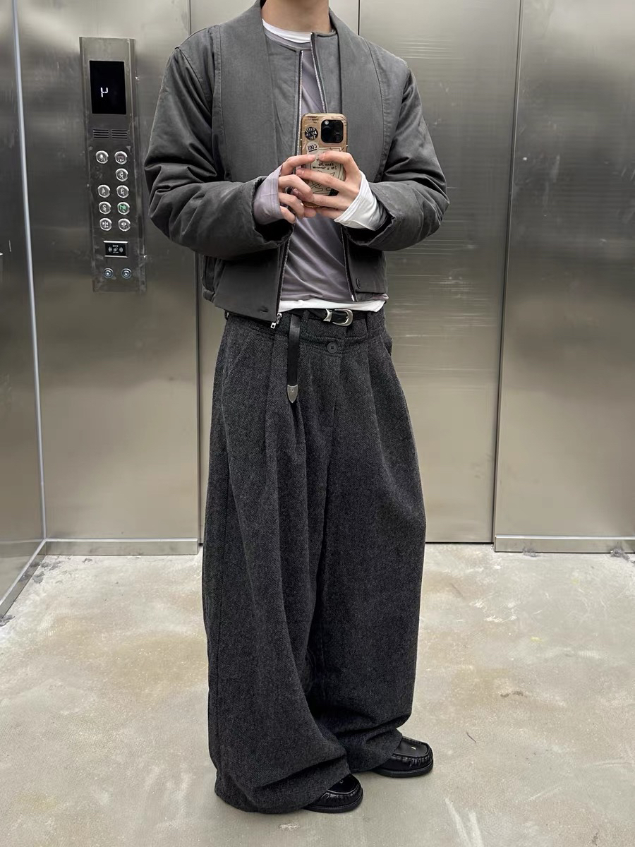 thumbnail for Cabbage coke simple retro autumn and winter Korean version of loose casual wide-leg pants unisex versatile straight-leg long pants