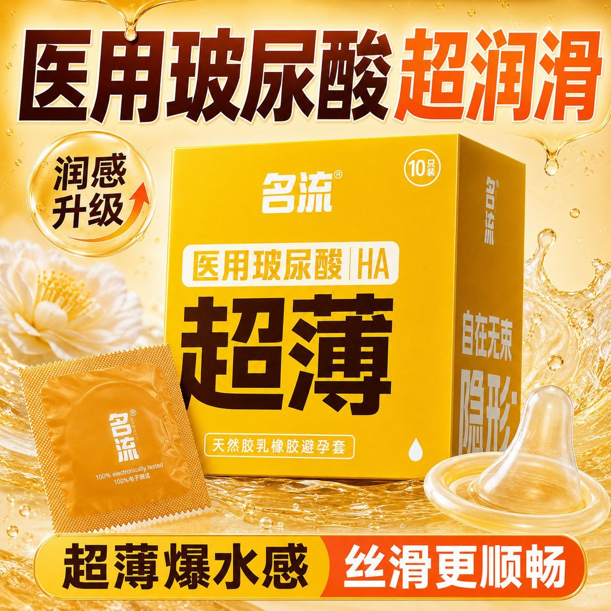 名流超薄医用玻尿酸避孕套男用裸入女性高潮安全套正品官方旗舰店图片