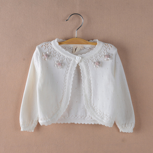 女童春夏薄款外套婴儿不起球棉线针织开衫女宝公主裙披肩外搭坎肩