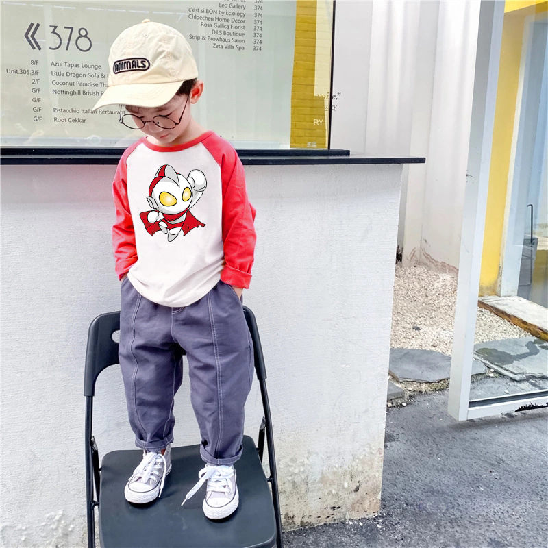 男孩超人衣服宝宝春秋款纯棉T恤儿童纯棉打底衫男童春季卡通上衣