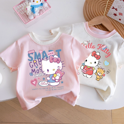 女童Hellokitty短袖T恤夏季2026新款儿童洋气卡通猫咪童装上衣潮