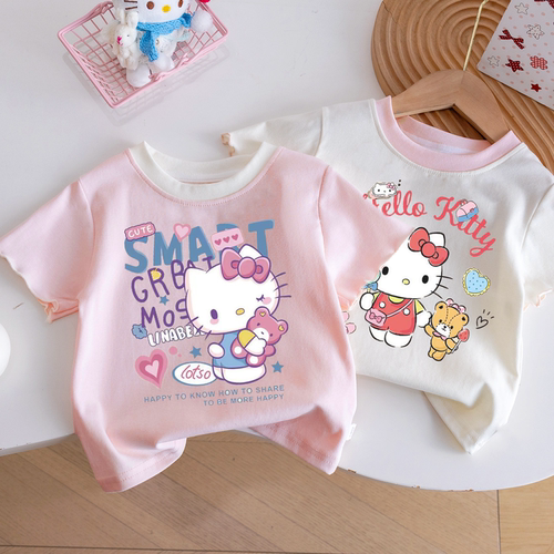 女童Hellokitty短袖T恤夏季2026新款儿童洋气卡通猫咪童装上衣潮