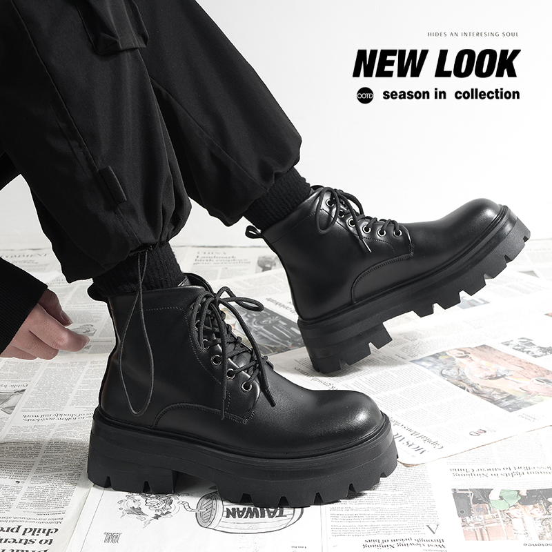 厚底增高7cm马丁靴男款