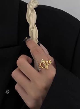 欧美ot扣造型开口可调节几何戒指ins轻奢微镶锆石网红链条指环