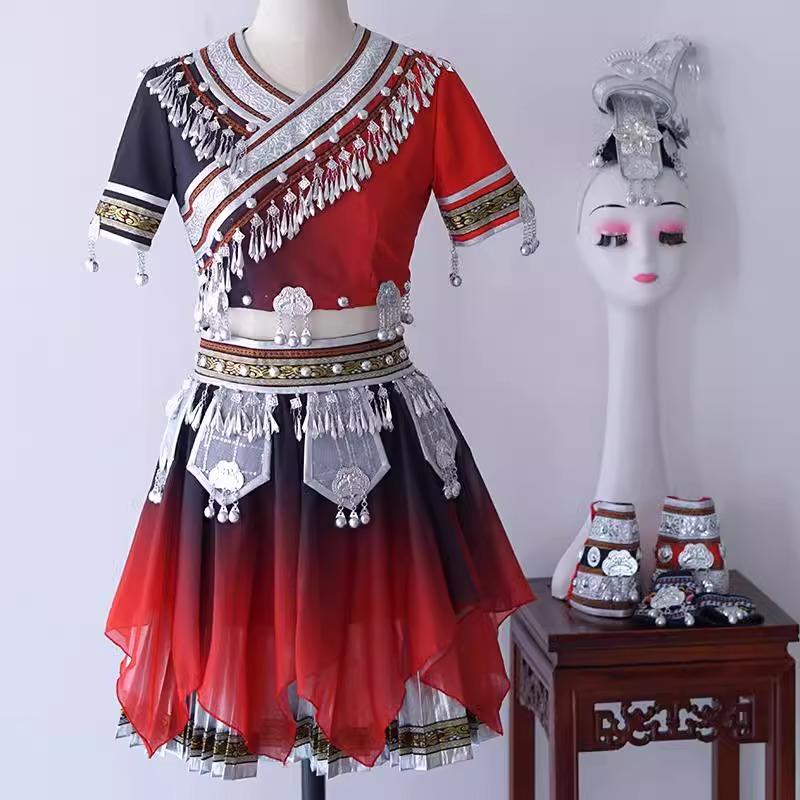 儿童苗族舞蹈演出服少数民族独舞学生艺考服装土家族壮族舞台服装