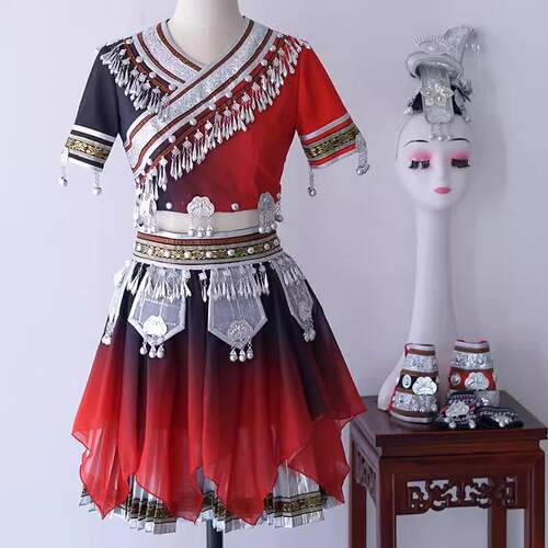 儿童苗族舞蹈演出服少数民族独舞学生艺考服装土家族壮族舞台服装