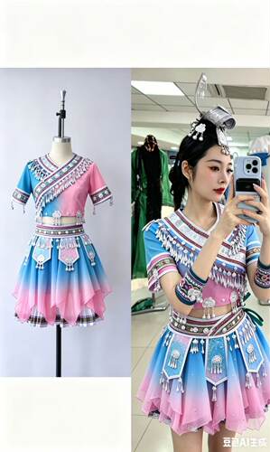 新款少数民族服饰演出服苗族壮族侗族儿童舞蹈服艺考考级定制刺绣