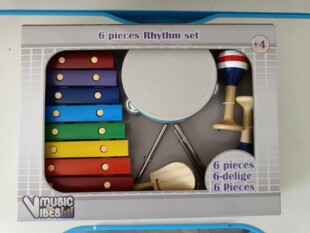 6件套 木质打击乐器 亲子早教教具  铃鼓 沙球 响板 木片琴 三角