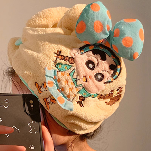 可爱刺绣小新干发帽女超强吸水珊瑚绒速干包头发毛巾浴帽2025新款