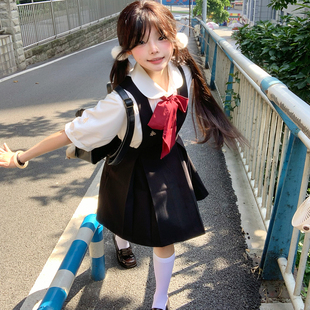 莎莎糖原创JK制服护奶连衣裙两件套春秋清野高女百褶显瘦昭和感女